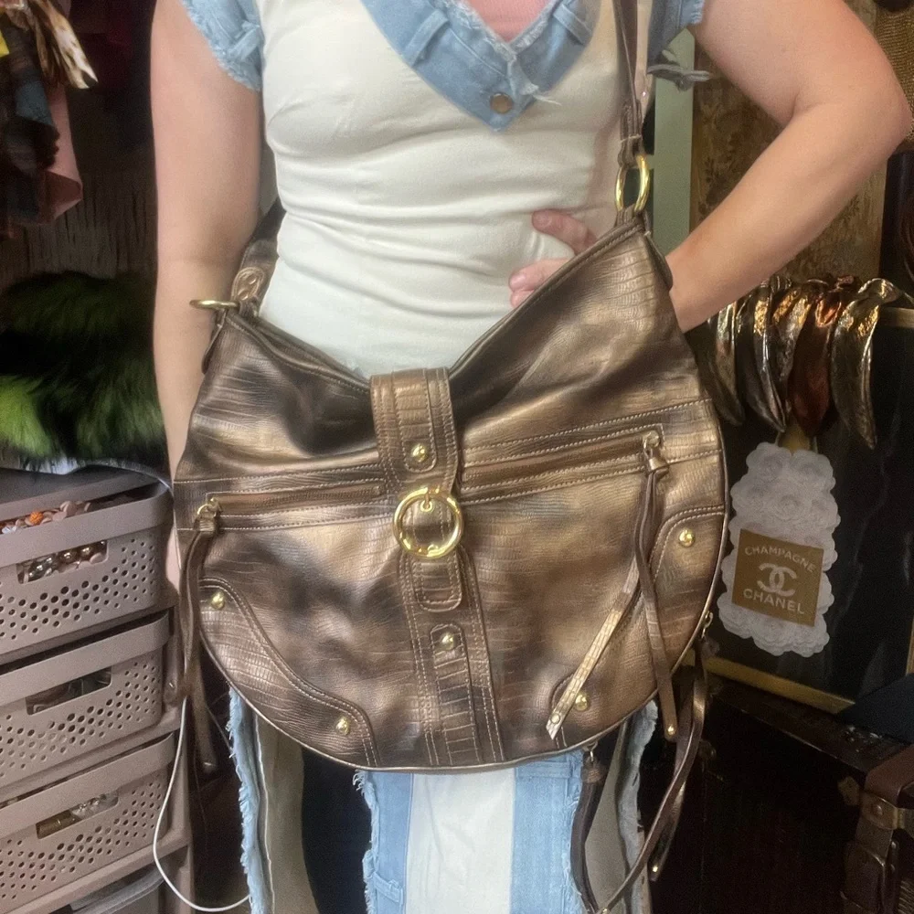Vintage Y2K Hobo Bag Bronze Brown Oversized with Buckles